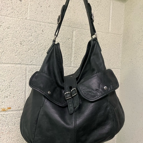 J Crew Leather Bag Purse Black Distressed Bohemian Chic - Picture 12 of 17